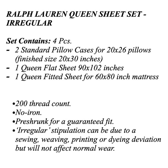 **SOLD** RALPH LAUREN Queen Sheet Set - Picture 7 of 7